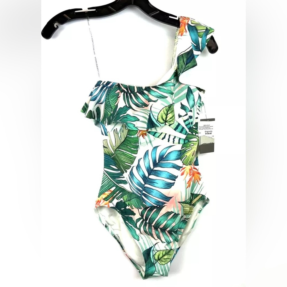 Vince Camuto Womens Lush Tropic Ruffle One Piece Swimsuit Size 10